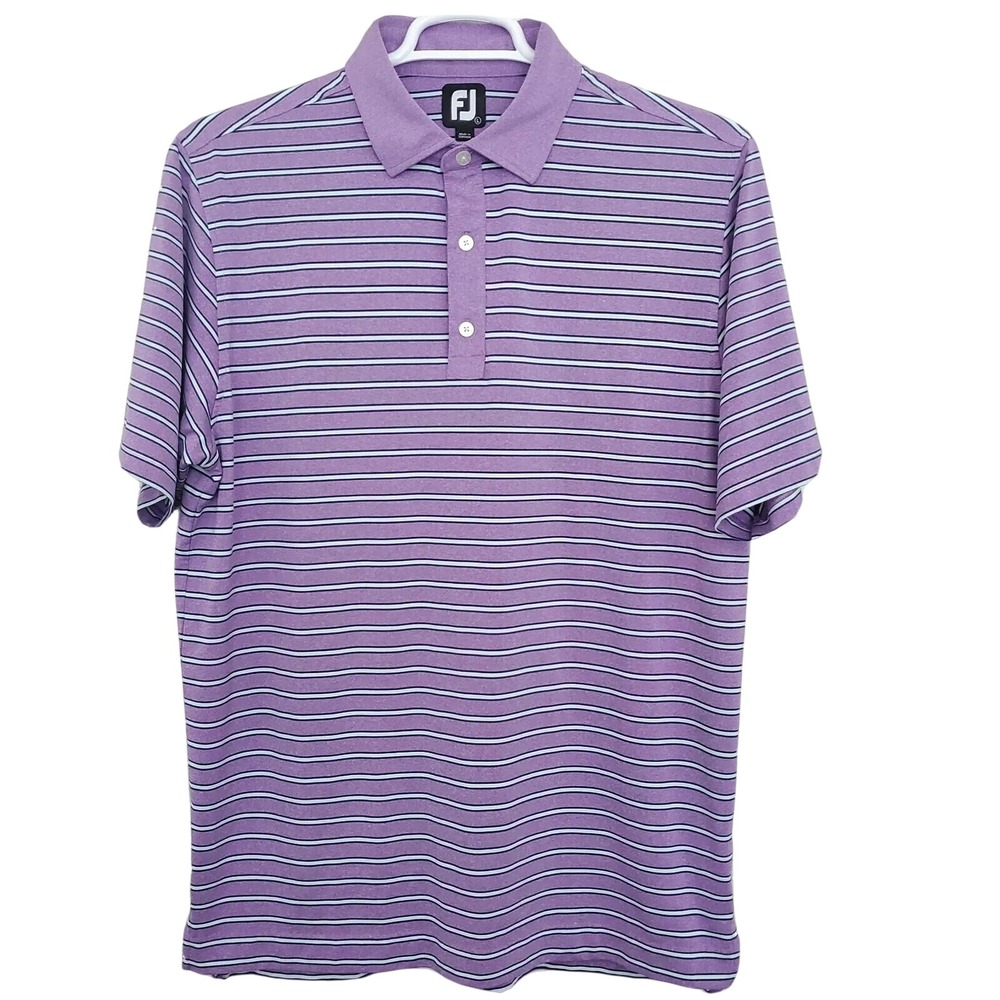 FootJoy FJ Men Large Purple Striped Polo Shirt Golf Performance Athletic Stretch